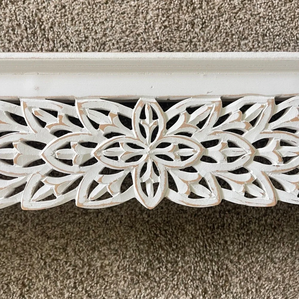 Vtg Wooden Wall Display Shelf flower floral carved Cottagecore Farmhouse Trinket